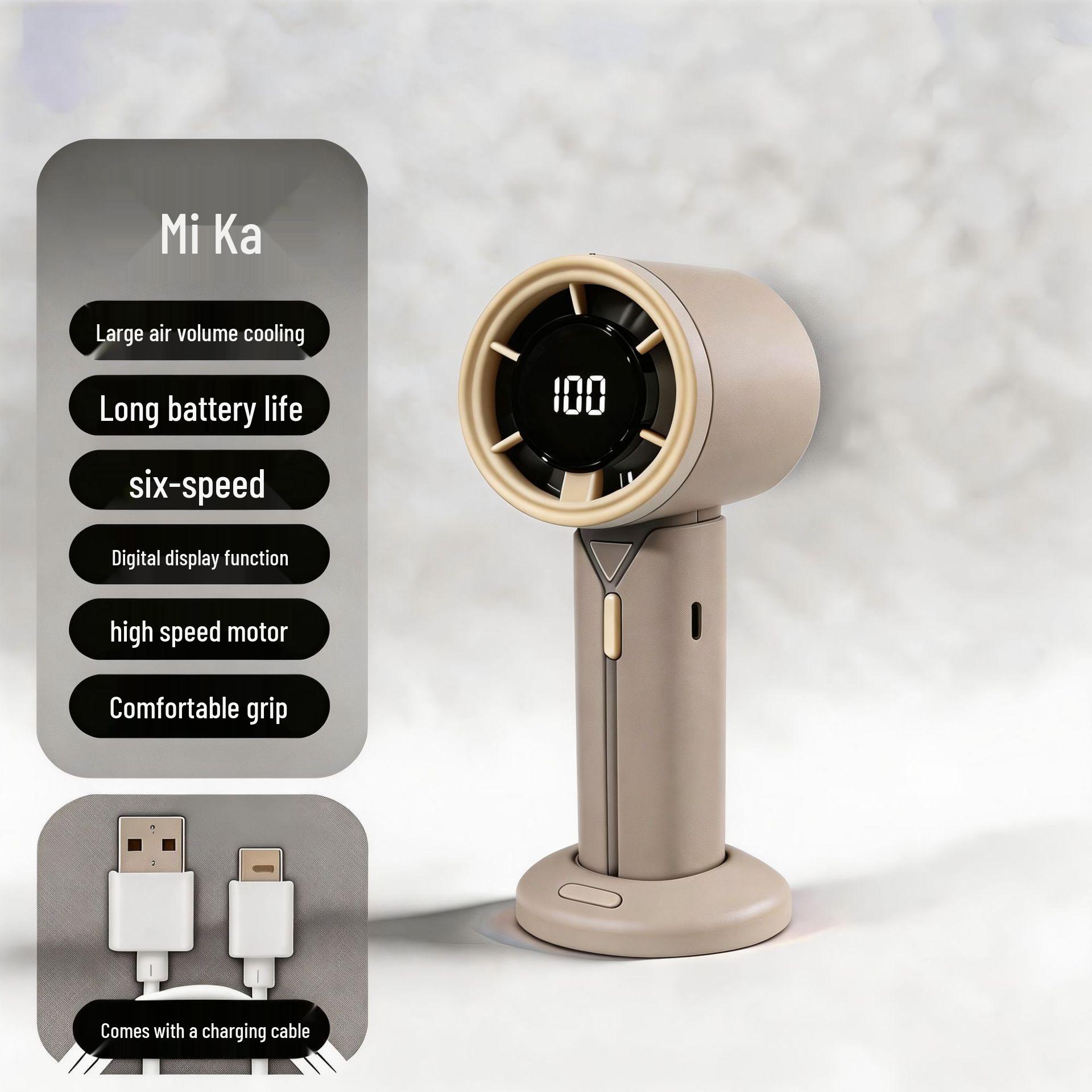 Portable Outdoor Handheld Fan: Mini USB Rechargeable with Digital Display and Desktop Stand