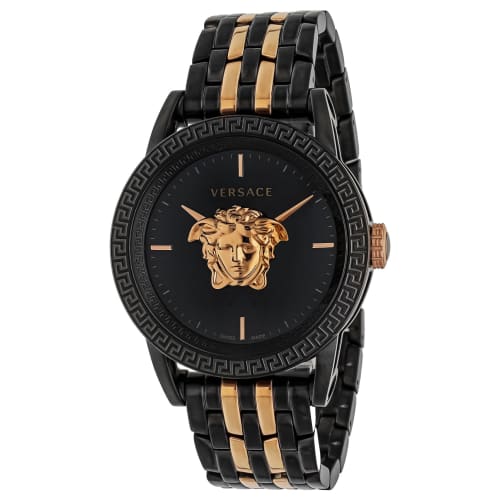 Versace PALAZZO Watch, 43mm, Black Dial, Quartz Movement, Water Resistant, Sapphire Crystal, Men's, Black and Gold, VERD01623