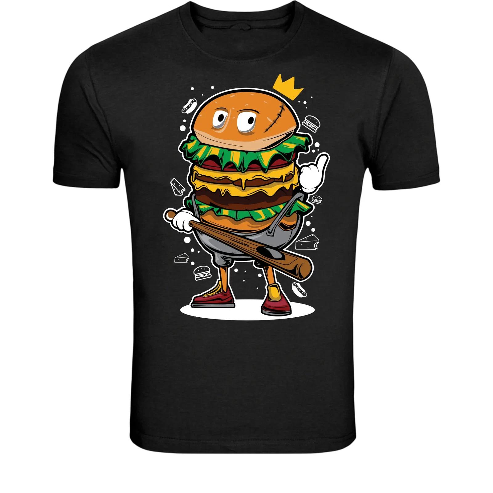 King Burger Character T-Shirt - Funny Fast Food Mascot Graphic Tee XS