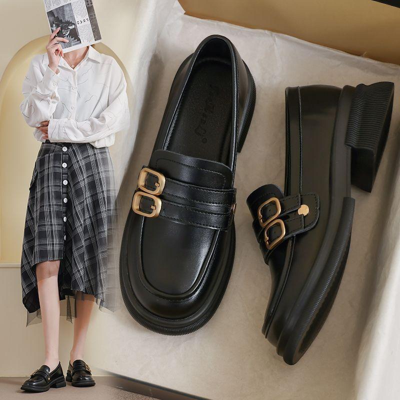 Leather Small Leather Shoes Women's New Spring and Autumn Black Loafer Large Size Flat-bottomed Doudou Soft-soled Single Shoes