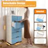 6-Drawer Modular Storage Cabinet – PP Plastic Dresser with Wheels & Locks – White/Blue – 50 x 35 x 102 cm