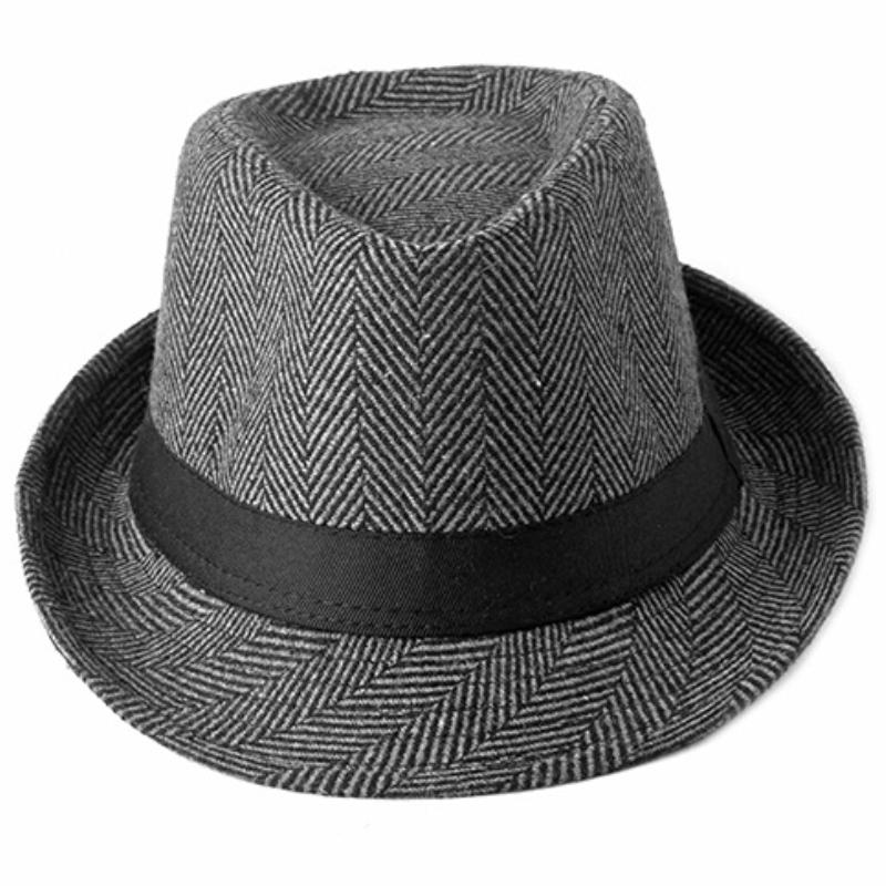 HT2751 Chapeau Jazz Homme Fedoras Rayés Rétro Chapeau Automne Hiver pour Homme Gentleman Derby Chapeau Trilby Chapeau Fedora à Bande Noire Décontracté