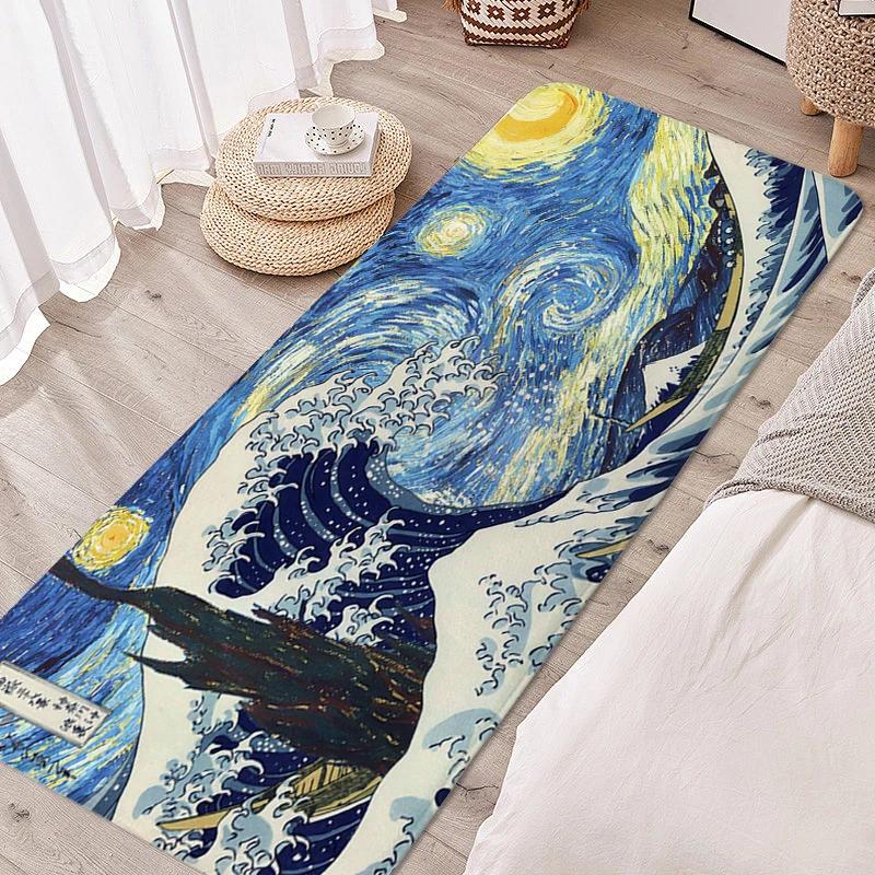 Carpet for Bedroom Japanese Waves Living Room Rugs Kitchen Floor Mat Washable Non-slip Doormat Entrance Door Home Decorations