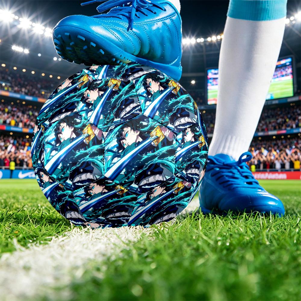 Demon Slayer Printed Size 5 Standard Football, Waterproof PU Training Soccer Ball for Outdoor Sports