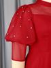 Plus Size Half High Collar A Line Midi Dress for Women with Sheer Puff Sleeve Perfect for Weddings Parties or Holiday Gatherings