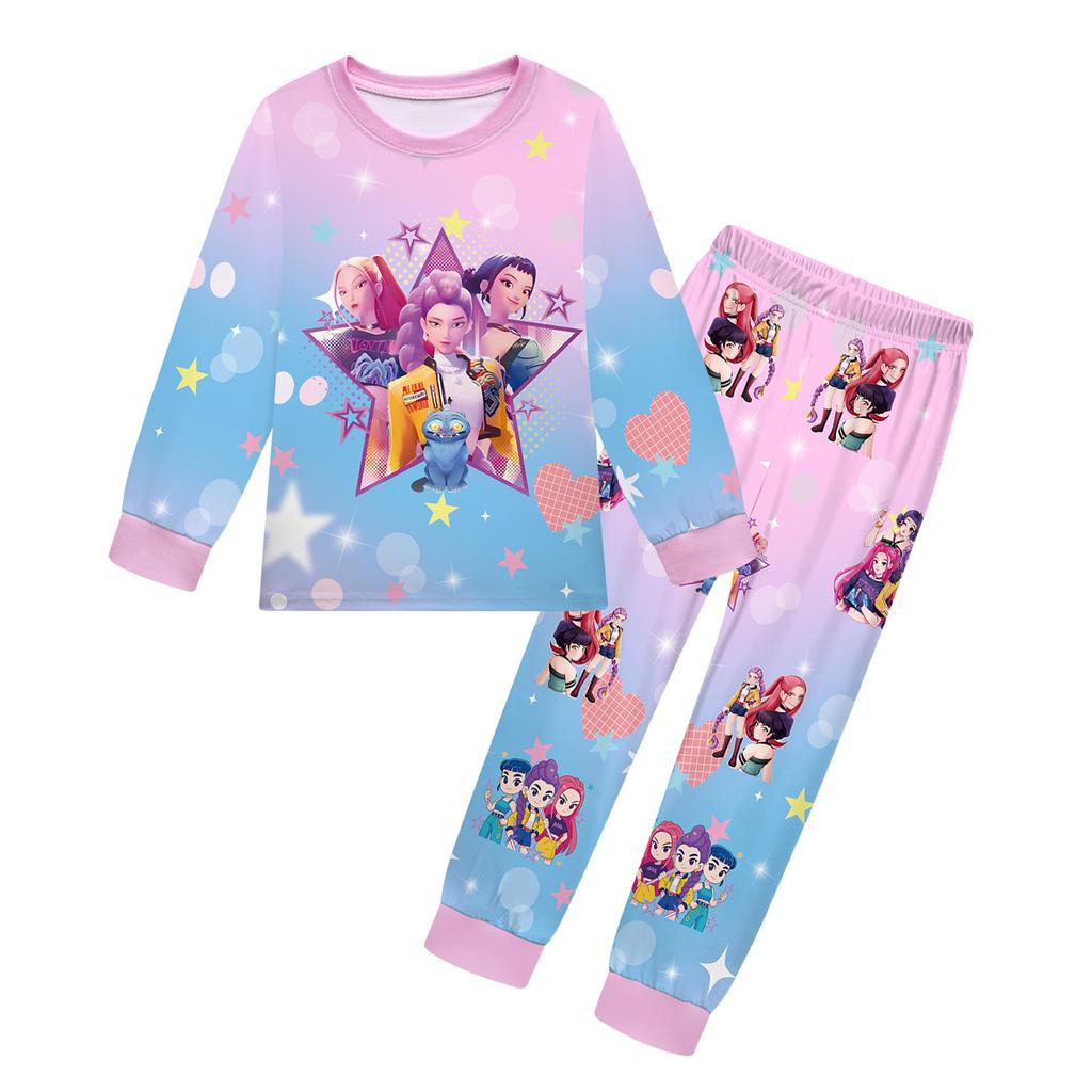 2 Stück Film K-Pops Dämonenjäger Kawaii Pyjama Set Mädchen Cosplay Nachtwäsche Anime Langarm Oberteile+Hose Fans Halloween Geschenk