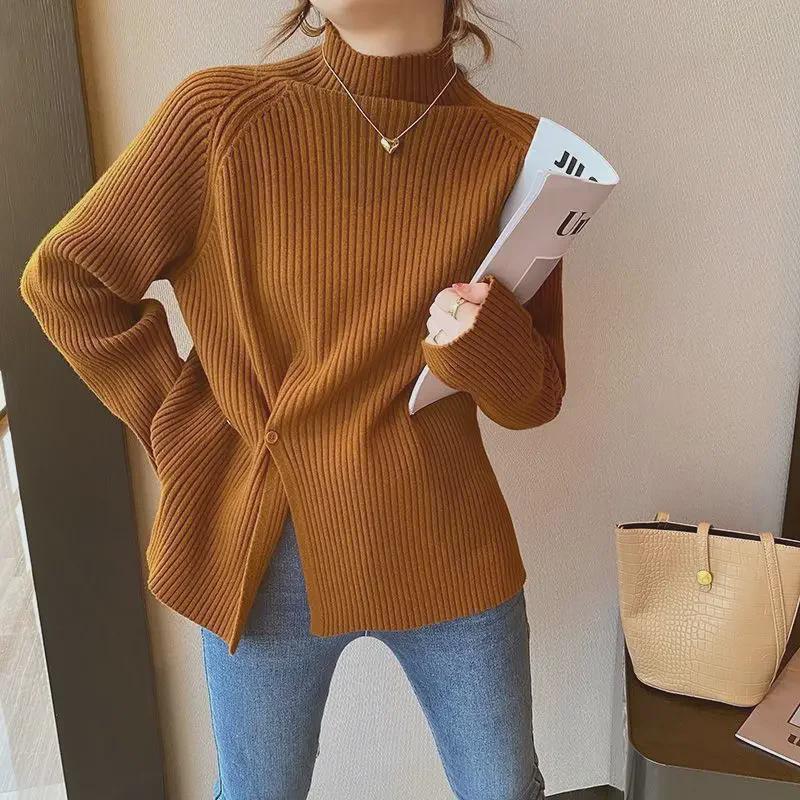 Women's Half Turtleneck Sweater - 2025 Autumn/Winter Fashion, Loose Fit, Versatile, Slimming, Split-Knit Design