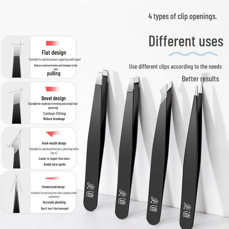 Meidao Stainless Steel Eyebrow Shaping Tweezers Set - 4 Pieces for Plucking, Beard Trimming, and Hair Removal.