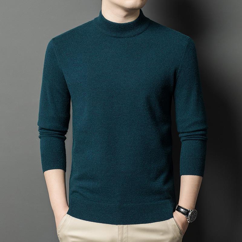 Men's High Neck Wool Sweater - Warm, Versatile Knitwear for Autumn & Winter