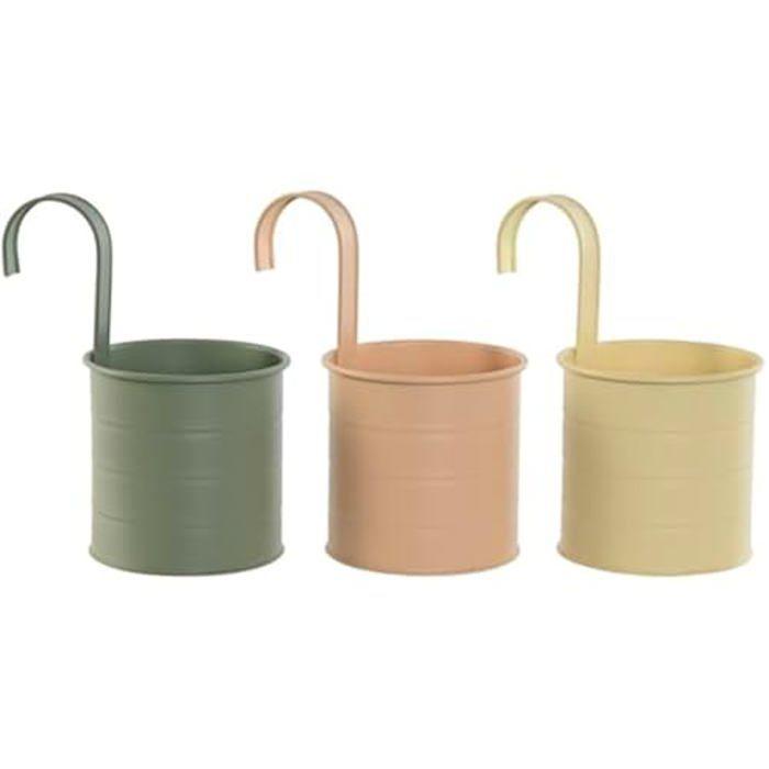 Pots de Fleurs - HOME ESPRIT - Lot de 3 - Métal - Multicolore - 11,5 x 11,5 x 20 cm