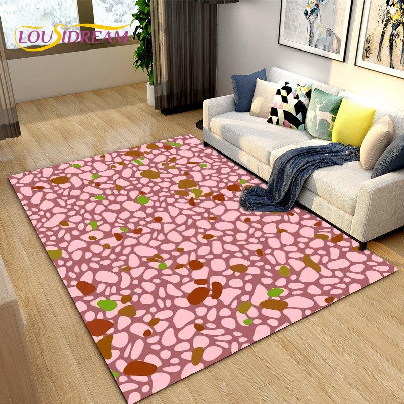 3D barva Drcený kámen Cesta štěrková plocha Koberec Velký,Koberec Koberec do obývacího pokoje Ložnice Pohovka Dekorace rohožky, Protiskluzová podložka