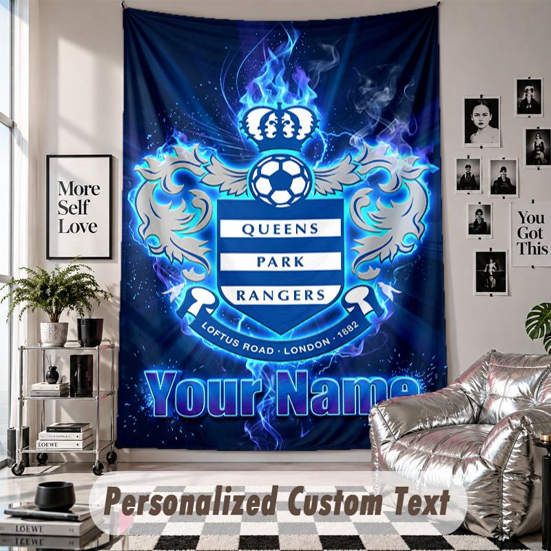 Wall Hanging Tapestry With Custom Name & Text, Queens Park Rangers FC Decorative Tapestry For Bedroom