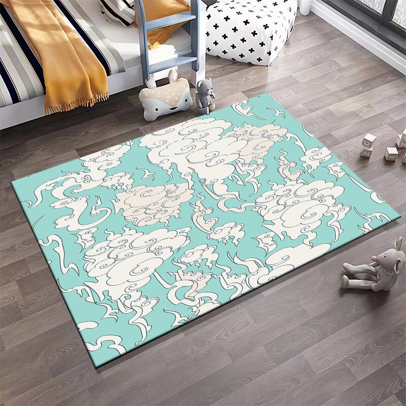 Cloud Pattern in Sky Blue Rug Non-slip rug suitable for living room and bedroom sofas