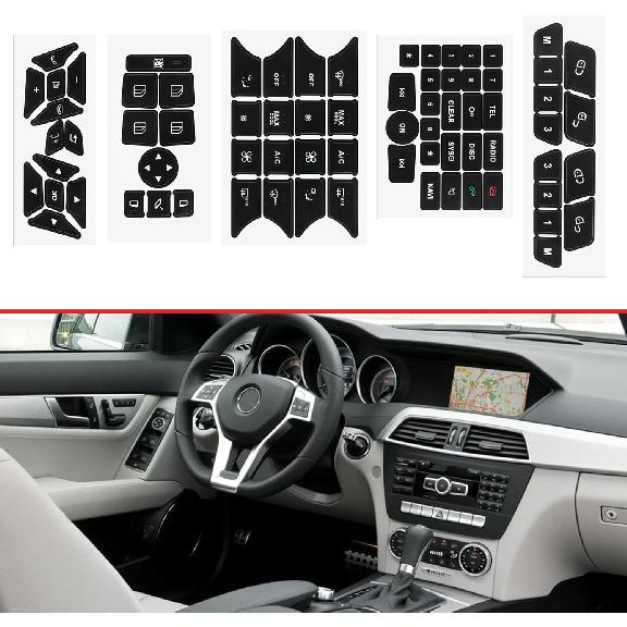 RDBS Car Interior Button Stickers Fit for Mercedes Benz W176 W246 W204 W212 C207 A207 W218 R172 R231 X204 Steering Wheel Window Door Lock AC Seat