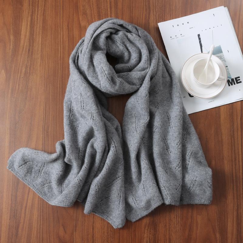 100%Wool Long Scarf For Women Winter Autumn Knitted Minimalist Larger Wrap Warm Soft Cashmere Pashmina Shawl Neck Warmer60x190cm