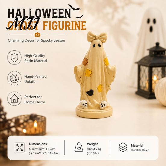 Seasonal Home Decorations Halloween Patchwork Ghost/Pumpkin Man Statue Ornament, Resin Creative Desktop Figurine, Unique Holiday Gifts Cute Sculpture