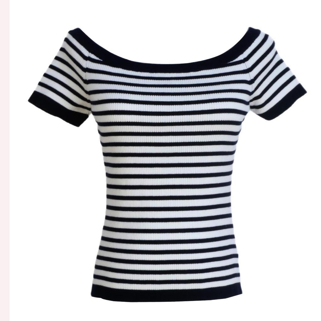 Women's Striped One-Shoulder Short-Sleeve Knit Top - Sexy Backless Ice Silk T-Shirt