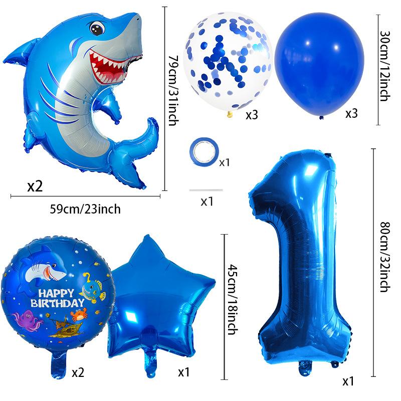Undersea Ocean Theme Balloon Set Birthday Party Venue Decoration Props Shark Aluminum Film Balloon Bundle