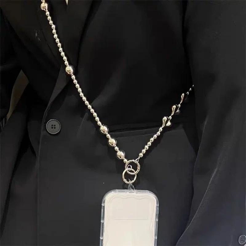 Silver bow love phone chain handmade bead hanging chain crossbody can be carried with hanging rope backpack with wrist strap
