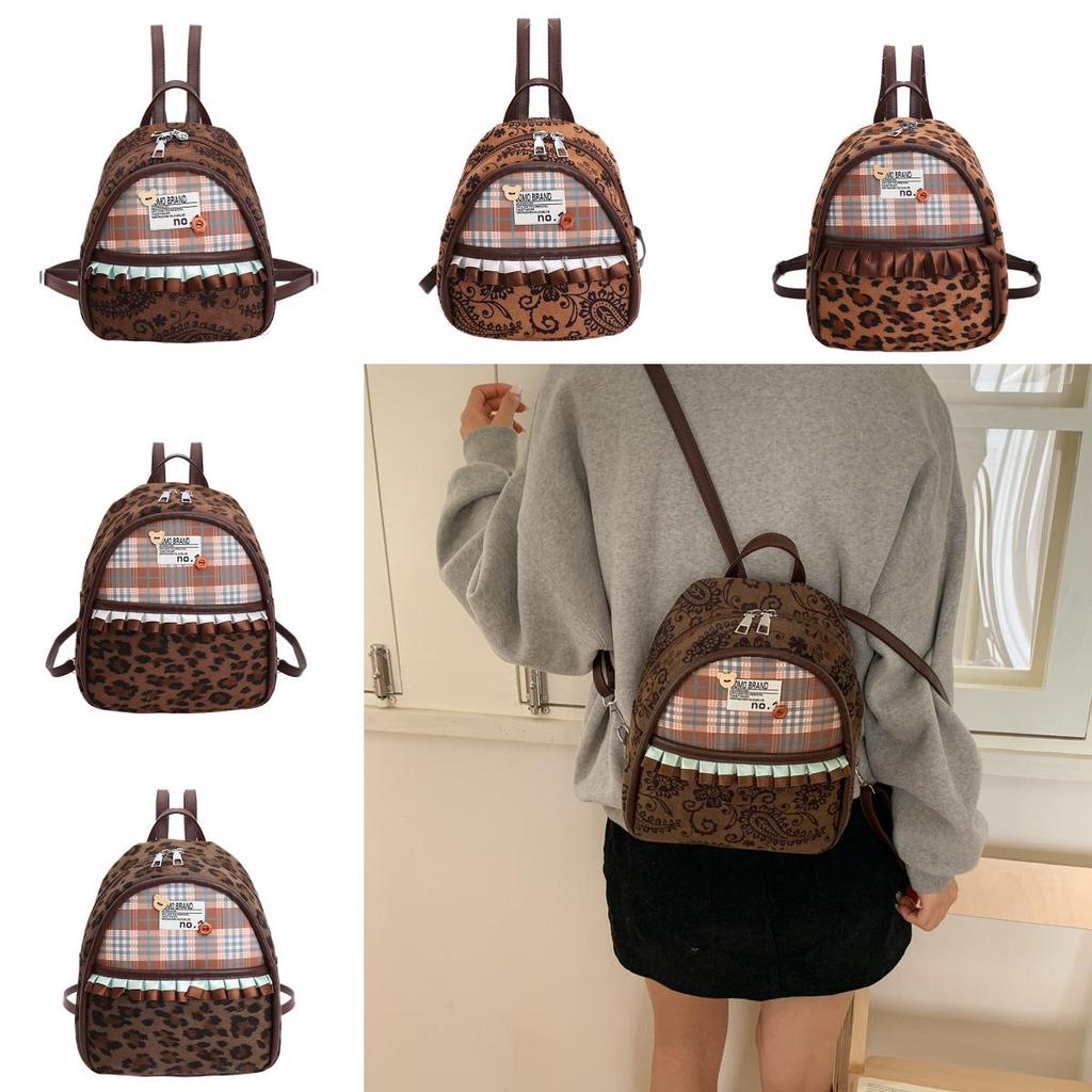 Fashion Leopard Print Backpack For Women With Nylon Material And Pouch Pocket For Daily Use