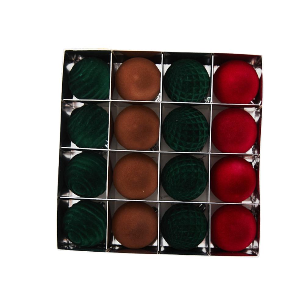 16pcs Shatterproof Christmas Hanging Balls Flocking Xmas Tree Ornaments New Year Gift