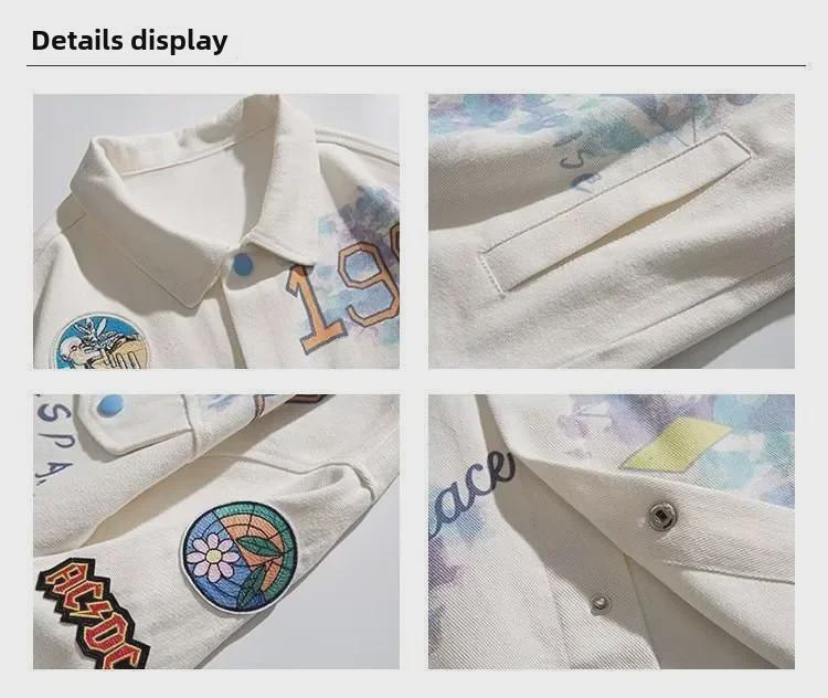 Men's Colorful Graffiti Denim Jacket - 2023 Spring & Autumn Collection, Unique Lapel Design, Loose Fit