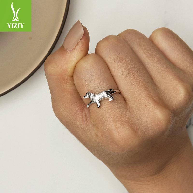 Yinziyun Cute Golden Retriever Puppy Open Ring - 925 Sterling Silver for Men & Women