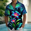 Men's Tropical Flower Palm Leaf Summer Hawaiian Shirt Button Short Sleeve Trendy Resort Shirt