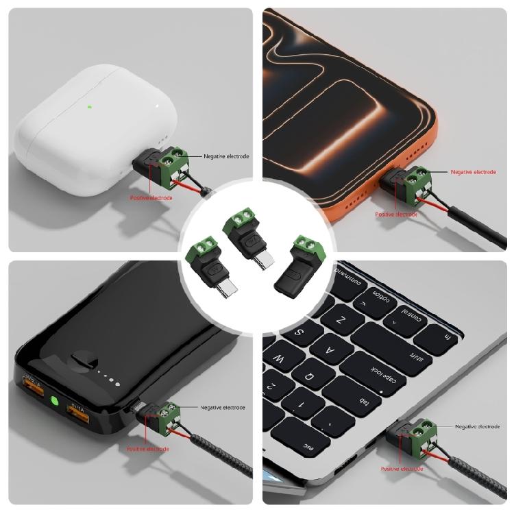 2PCS 5V3A Charging Adapters Type C to 2Pin Terminal Not Solder Set for Mobile Devices Household Appliances Lights