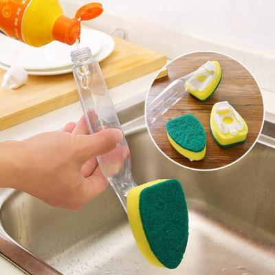 Long Handle Dishwashing Brush with Liquid Soap Sponge & Cleaning Cloth