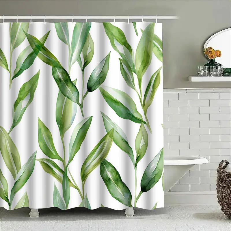 Grünes Blatt Duschvorhang Wasserdichtes Gewebe Badezimmerdekoration Dekorativer Teppich Heimwerkerprodukte In Badezimmervorhängen Von H