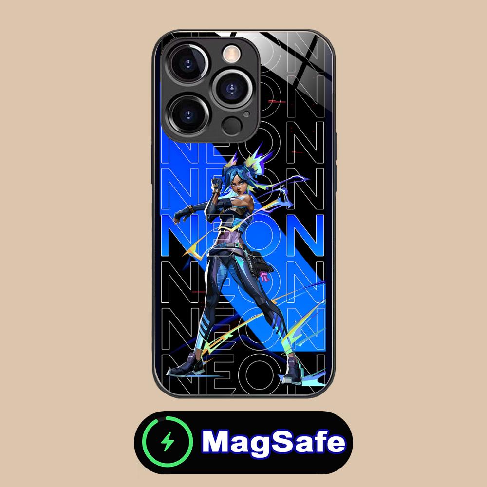 

Valorant Neon Mobile Phone Case for iPhone 16 15 14 13 12 11 Pro Max Plus Mini MagSafe Glass Colour Protective Luxury Smartphone iPhone 11 Pro Max