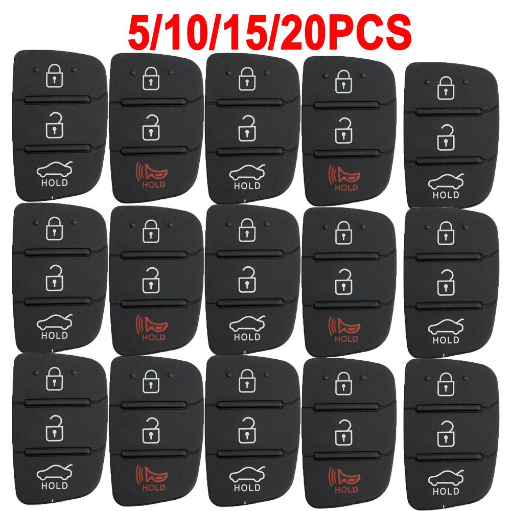 5/10/15/20PCS 3 Buttons Remote Key Fob Case Rubber Pad For Hyundai I30 i35 iX20 Solaris Verna Kia RIO K2 K5 Sportage Flip Key