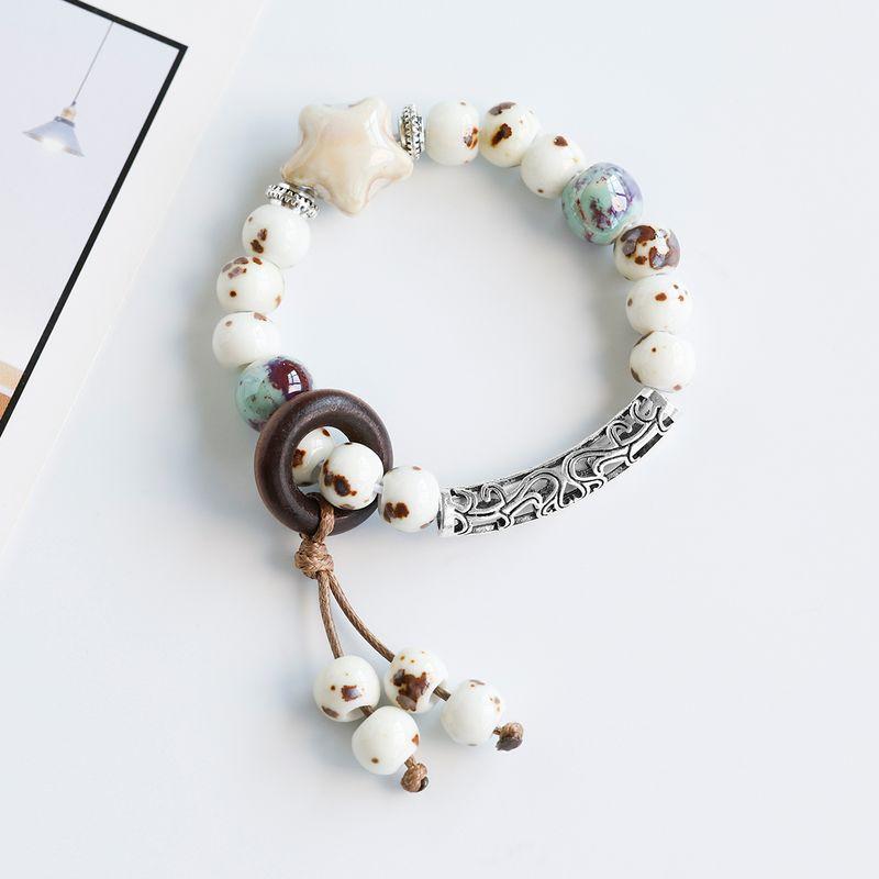 Ethnic Style Ceramic Bracelet Jingdezhen Jewelry Beaded Hand Jewelry Student Couple Bracelet Niche High Sense Carrying Strap Women