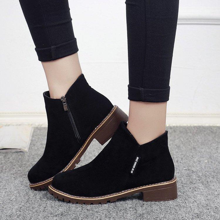 Complete four colors, all velvet side zipper round head suede low heel square heel fashion boots suede rubber short tube super