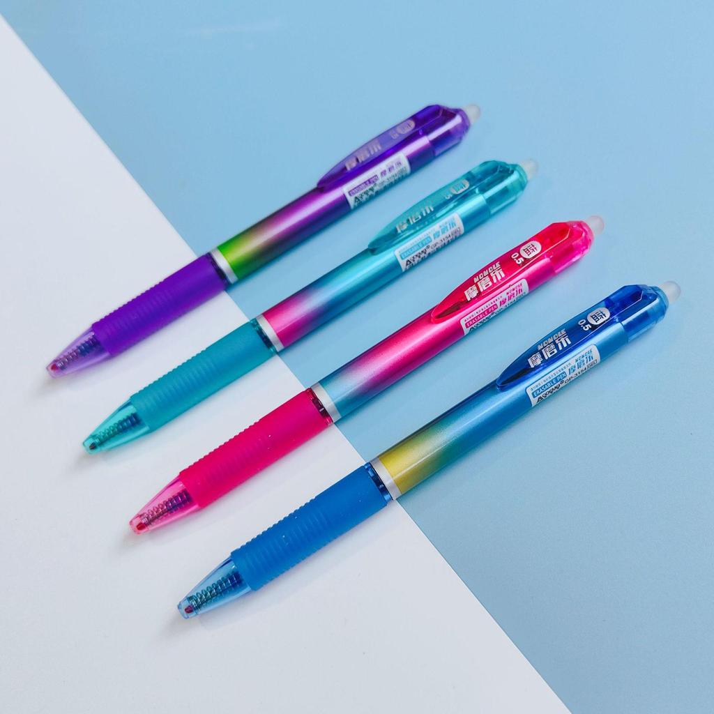 Penna cancellabile Mo Mo Le attivata a pressione, colore Inchiostro Orchidea, 0,5 mm, Blu Cristallo con Nero Carbone, Retrattile per Studenti.