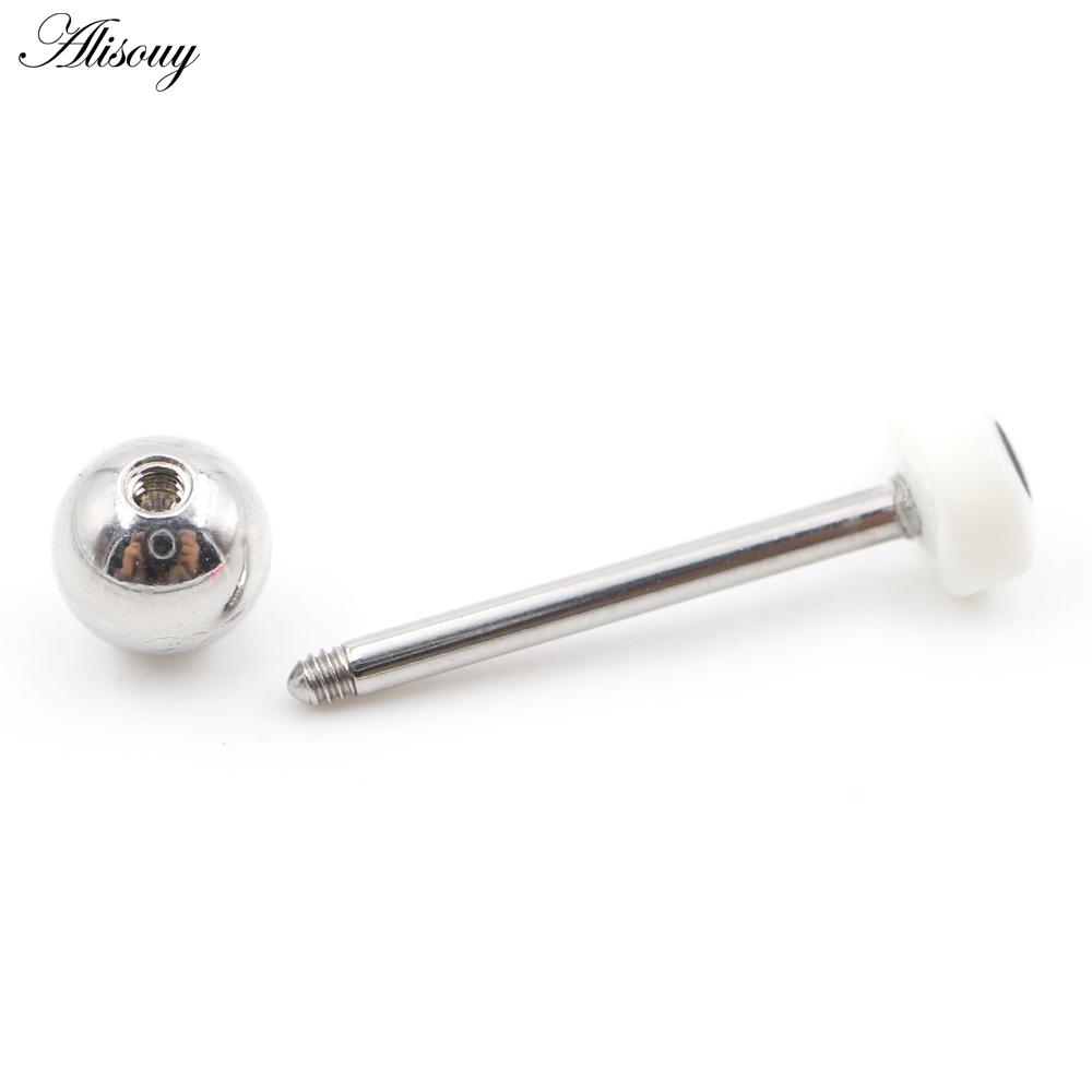 Alisouy 1PC Stainless Steel Ball Heart Star Acrylic Bear Mushroom Skull Tai Chi CZ Tongue Ring Ear Earring Piercing Body Jewelry