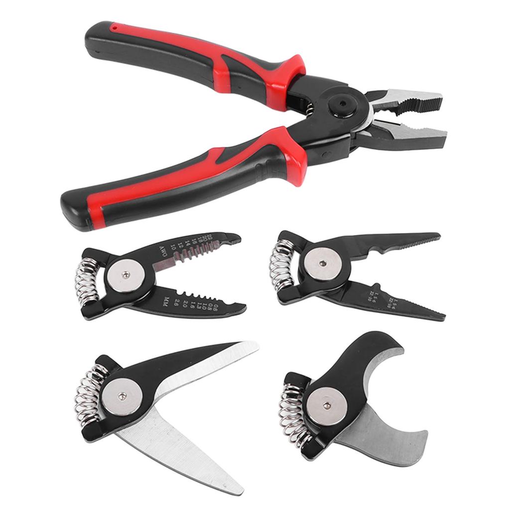 5 in 1 Pliers Set Steel Multifunctional Interchangeable Head Pliers for Metal Sheet Wire Cutting Stripping Crimping