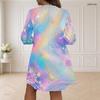 Women Plus Size V Neck Long Sleeve Printed Dress Loose Fit Curved Hem Black Blue Purple Green