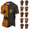 Unisex Lässiges Kurzarm-Polohemd mit Halloween-Patchwork-Print für den Alltag und Themenveranstaltungen