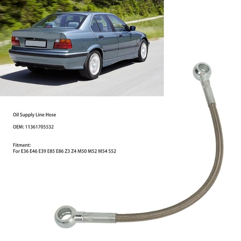 Oil Supply Line Hose 11361705532 Stainless Steel Rustproof Turbos Oil Feed Line for E36 E46 E39 E85 E86