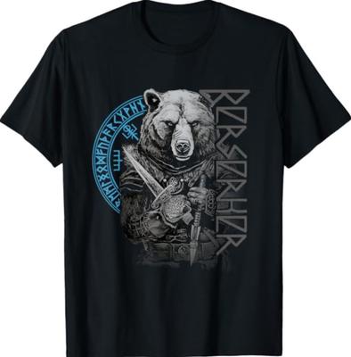 Berserker Bear Warrior Odin Runes Nordic Compass Viking Black T-Shirt