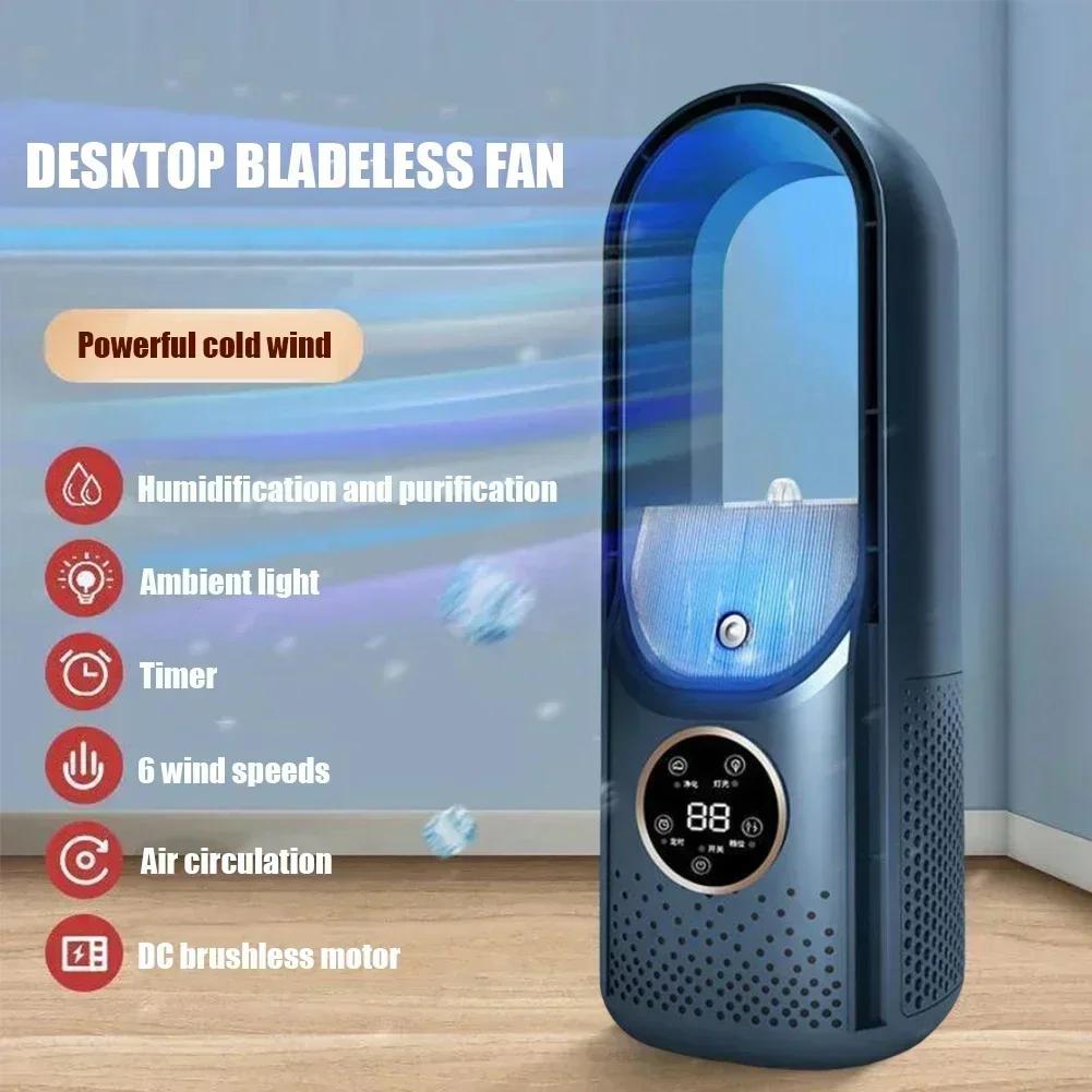 Portable USB Air Cooler Leafless Electric Fan 6 Speed Silent Timer Air Conditioner Cooling Fan Humidifier Conditioning Fan