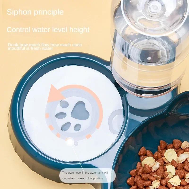 Cat Food Bowl Triple Pet Feeding Bowls Pet Feeder, 2-in-1 Double Bowls with Automatic Drinking Bottle Pet Supplies