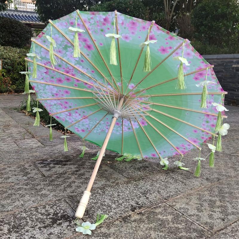 1PC Umbrella 70/82CM Oil Paper for Women Girl Performance Photo Props Antique Umbrella Parasol Satin Cloth Tassel