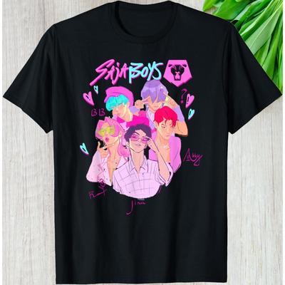 Boy Cartoon T-shirt Neon Pattern Anime Printed Casual Street Wear T-shirt