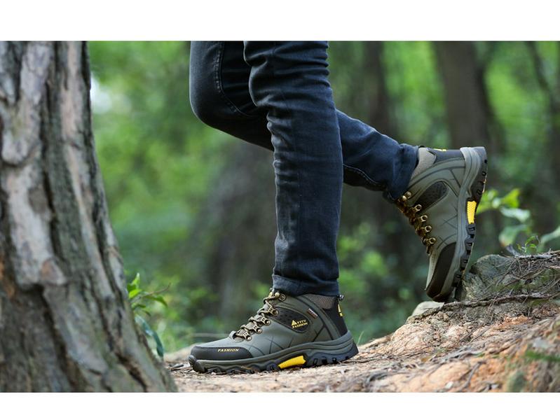 Men's Plus Velvet High-Top Hiking Shoes, Size 46-47 – Non-Slip, Wear-Resistant for Autumn/Winter Outdoor Adventures