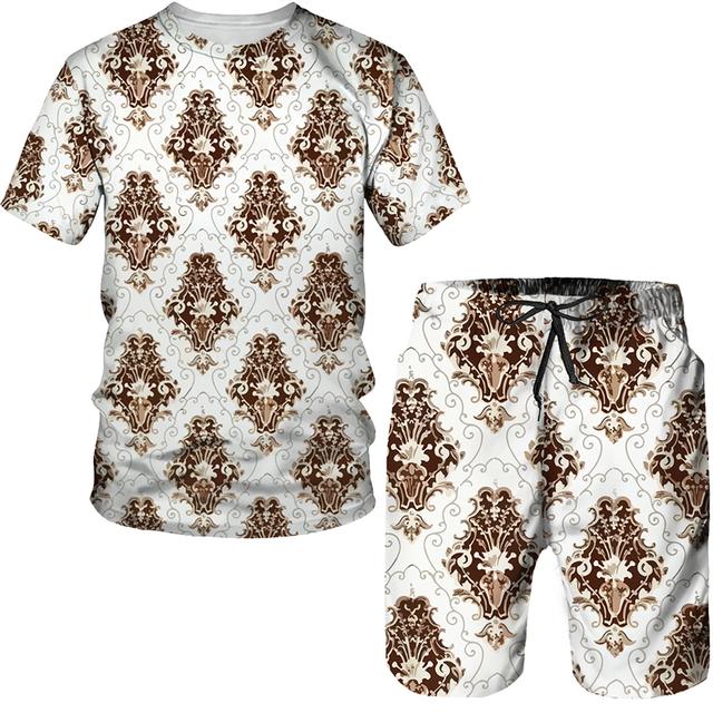 Imprimare 3D cu model vintage pentru bărbați Set de tricouri cu mânecă scurtă de vară + pantaloni scurți pentru bărbați 2 buc ținută de cuplu Costum elegant hipster de streetwear