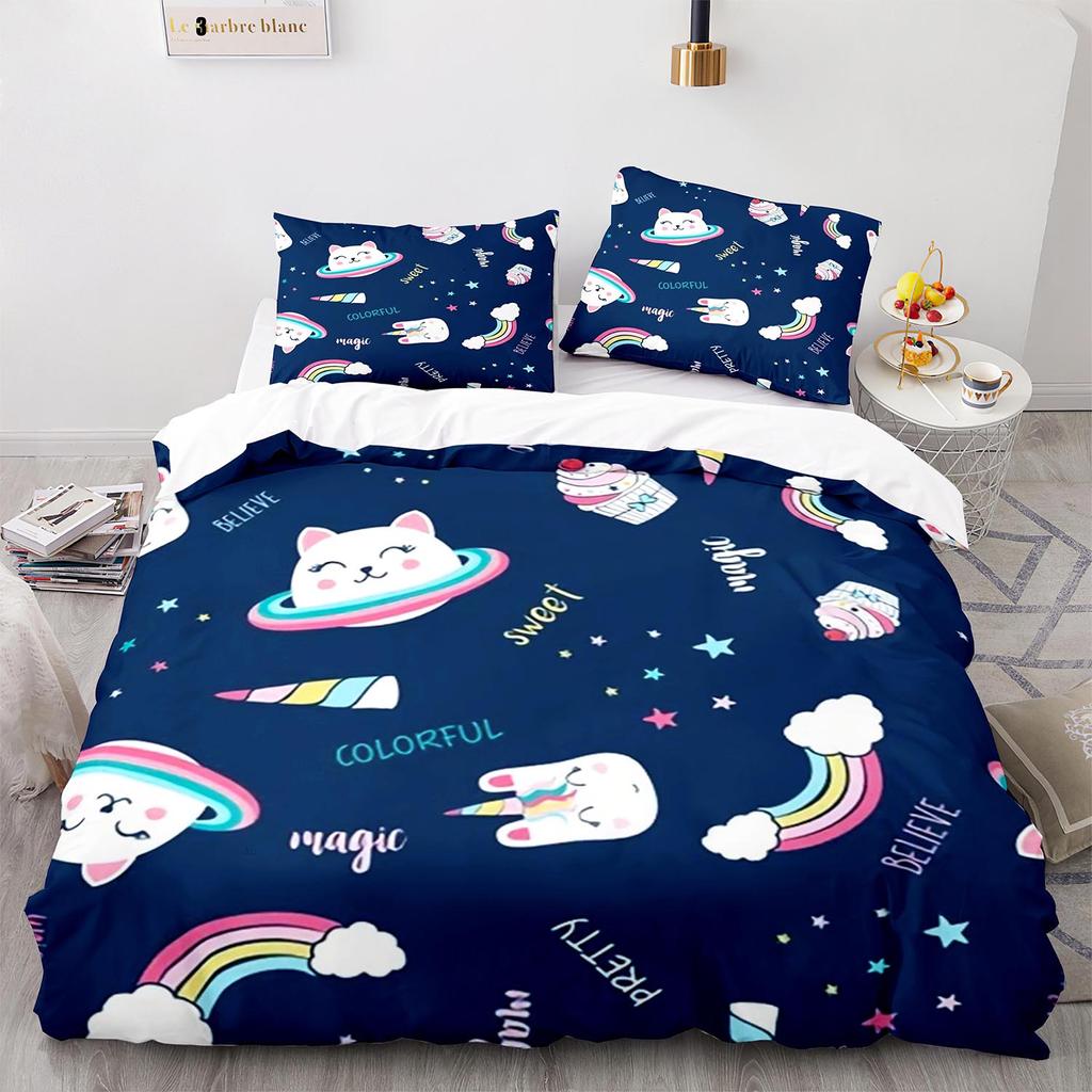 Rainbow Cat Bedding Set Single Twin Full Queen King Size Kawaii Girl Bed Set Aldult Kid Bedroom Duvetcover Sets 3D Print 013
