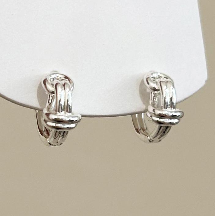 

PONYKISS Sterling Silver 18K Gold Double Layered Knot Hoop Earrings for Women Vintage Geometric Fine Accessories